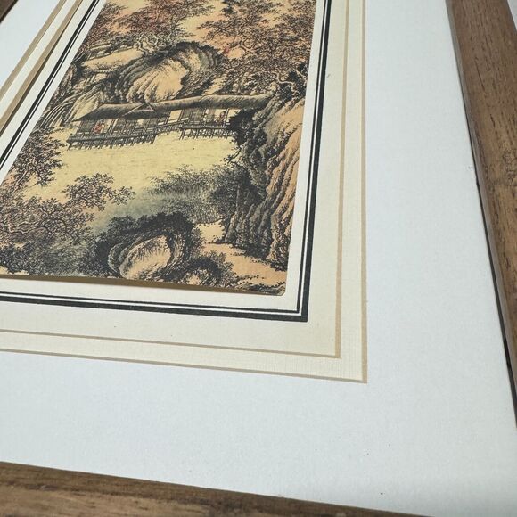 ASIAN Chinese LANDSCAPE art Watercolor paper w frame 15"x9" scroll - Picture 3 of 8